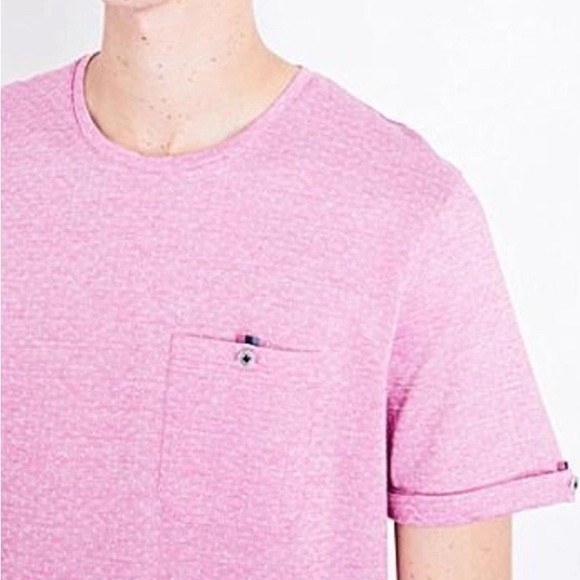 Ted Baker Men’s Top Cotton-Jacquard Pink Short Sleeves Size 1 / Medium - Picture 2 of 9
